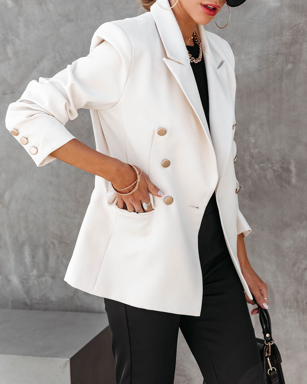 Portia Pocketed Blazer - Cream