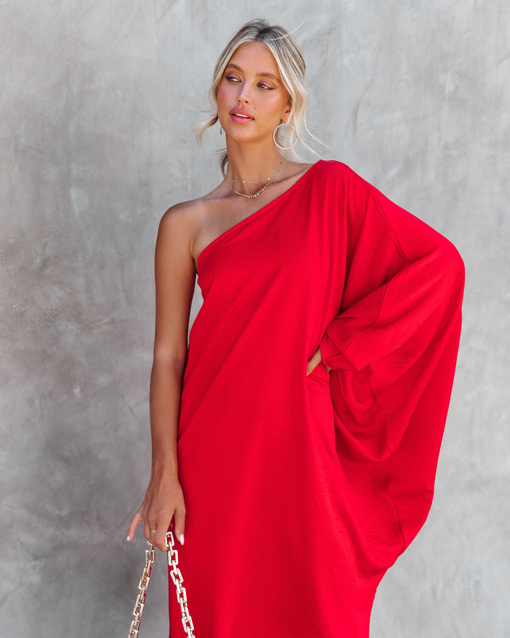 Goddess Of Beauty One Shoulder Satin Maxi Dress - Red