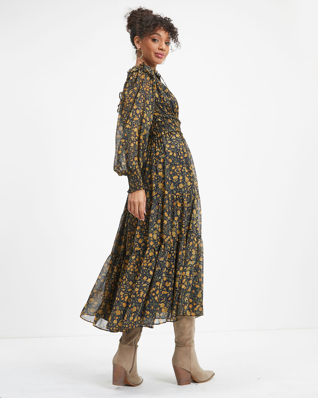 Wishing And Hoping Floral Chiffon Midi Dress