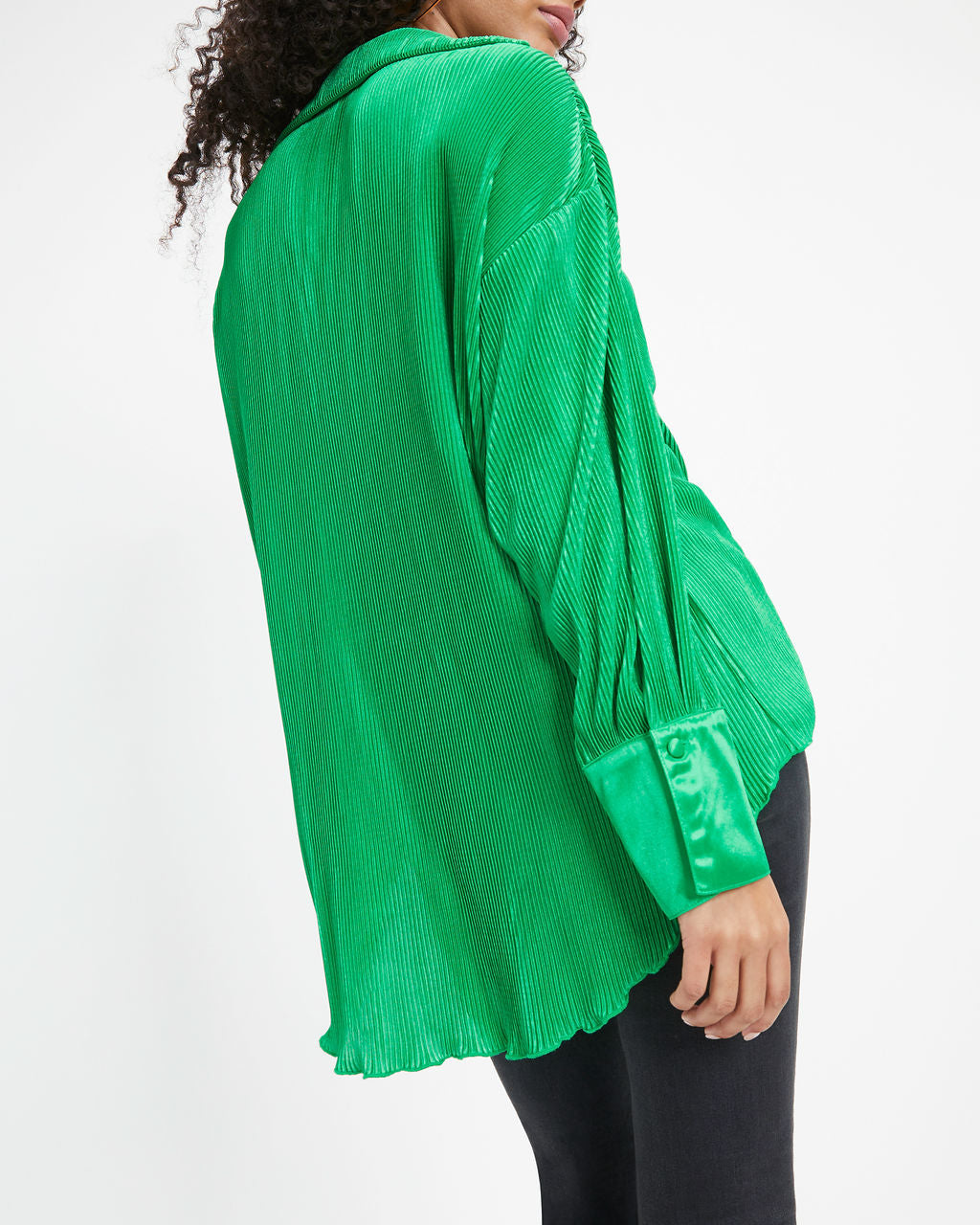 Milan Plisse Button Down Top - Emerald