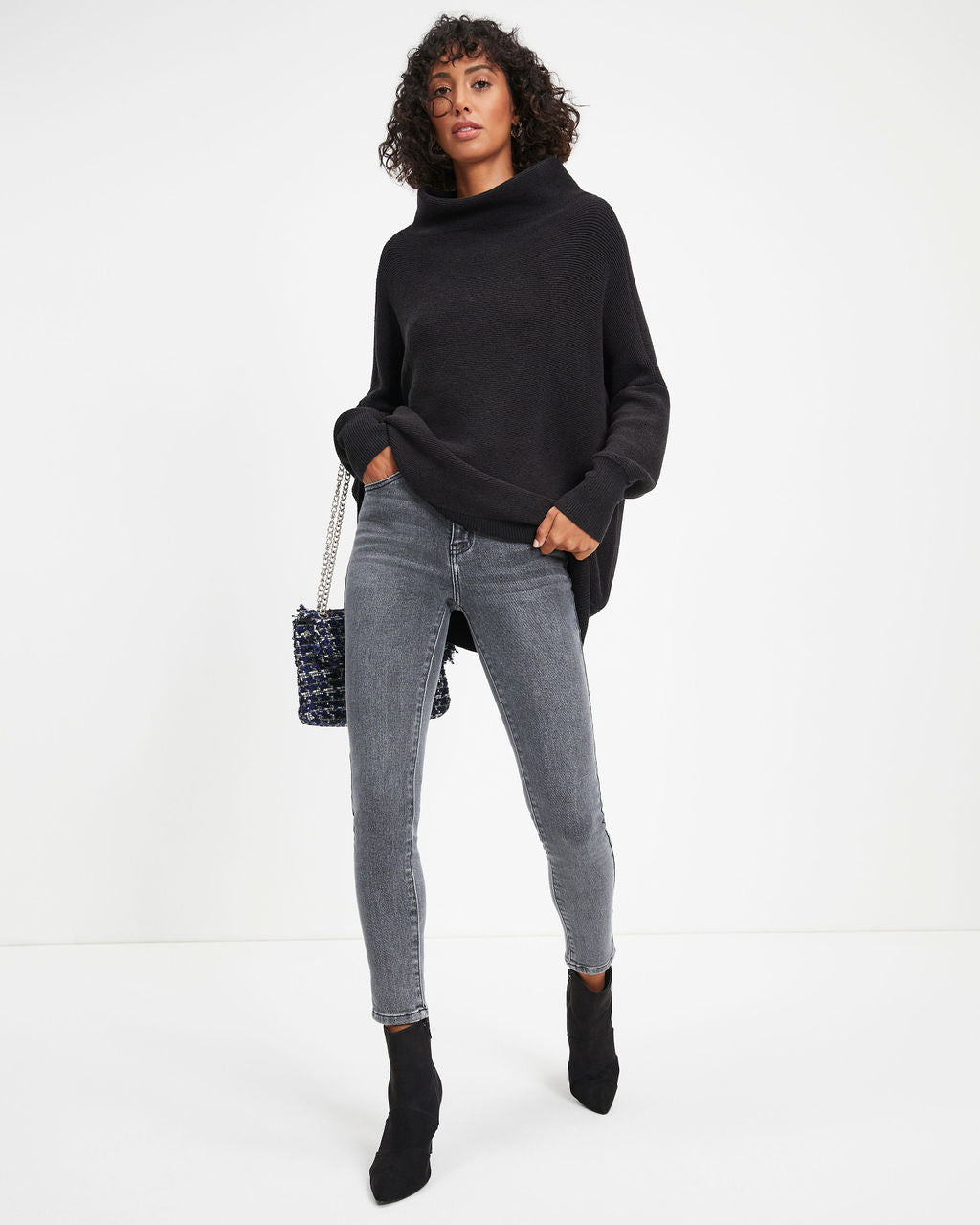 Under The Falling Leaves Knit Mock Neck Sweater - Black