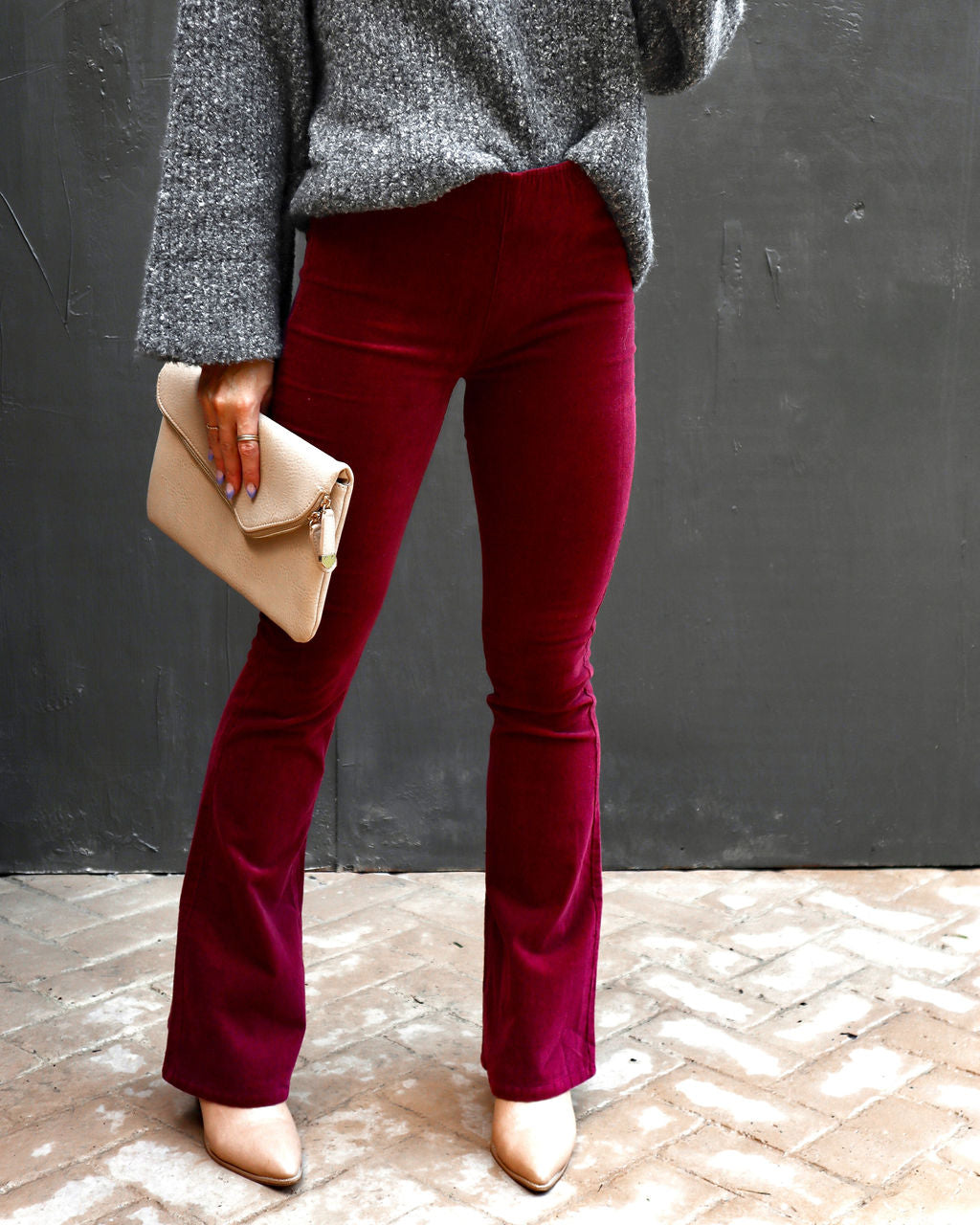 Sophie High Rise Bell Bottom Corduroy Pants - Burgundy