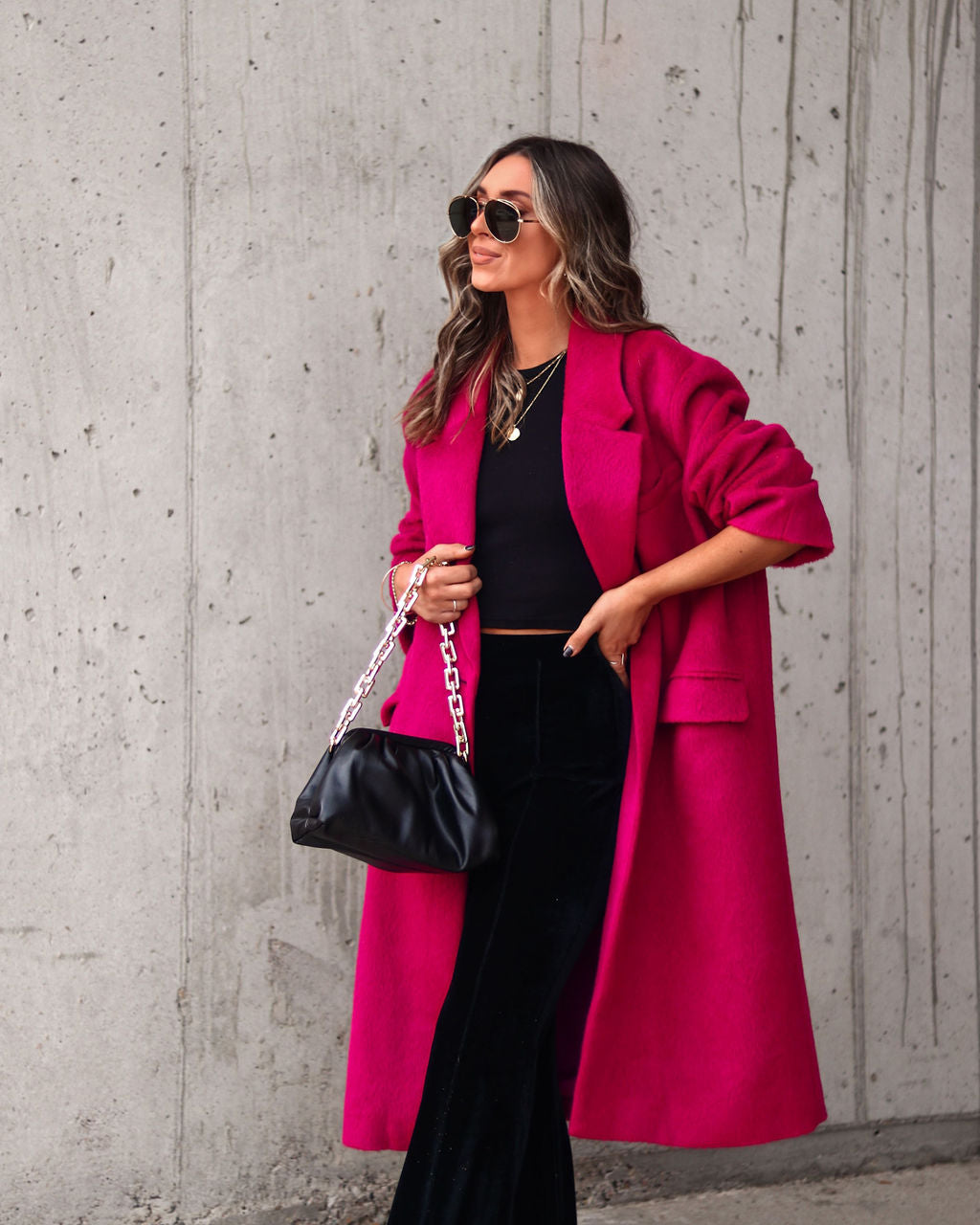 Emily Pocketed Oversized Coat - Berry