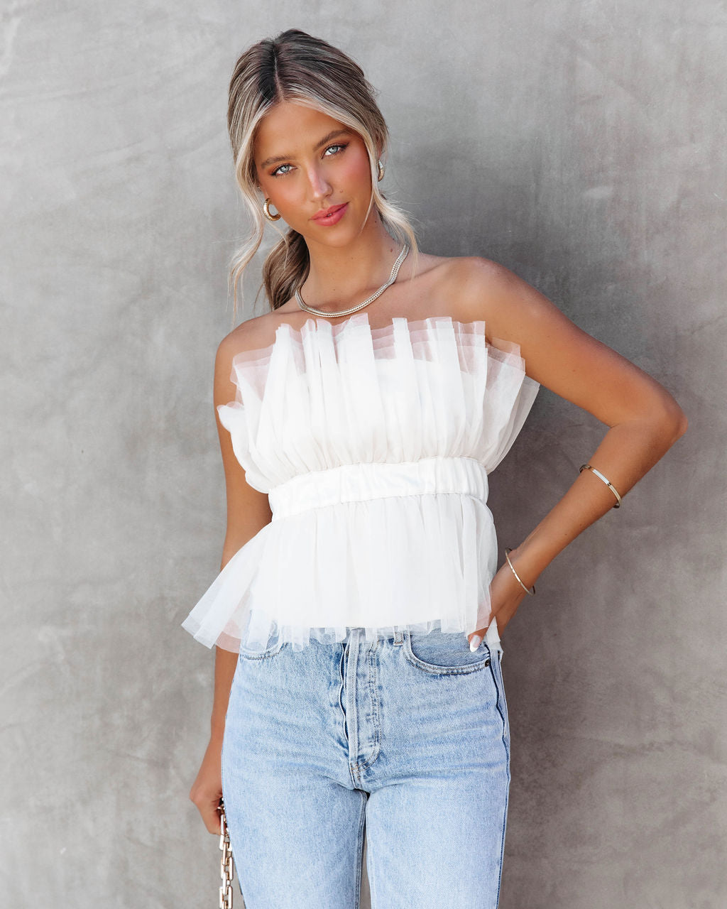Bradshaw Moment Strapless Tulle Top - Cream