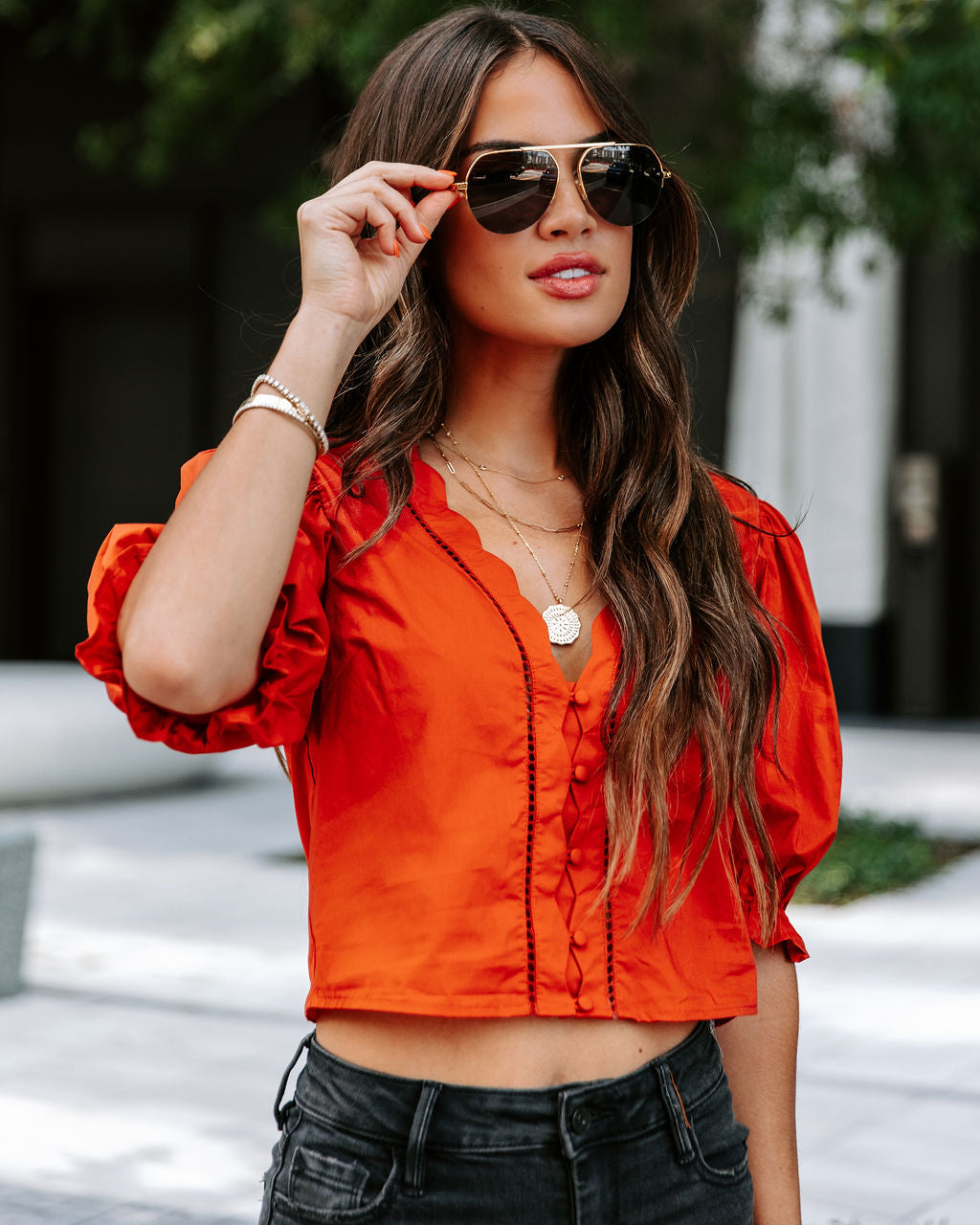 Mable Cotton Puff Sleeve Top - Cinnamon