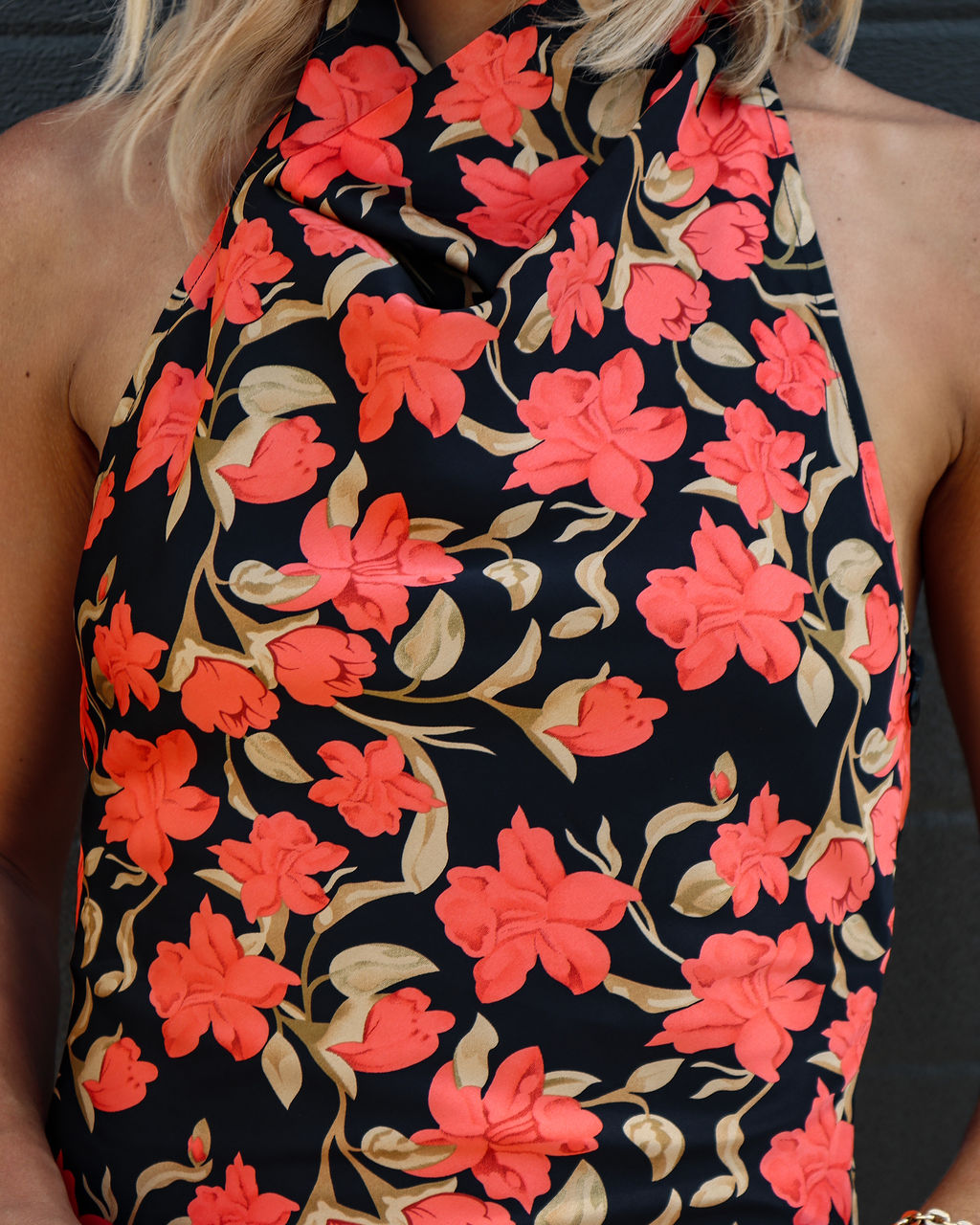 Autumn Bloom Ruched Halter Maxi Dress