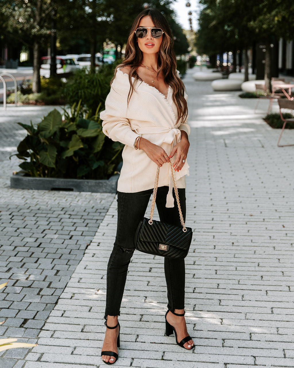 Aurelle Frayed Knit Cardigan - Cream - SALE