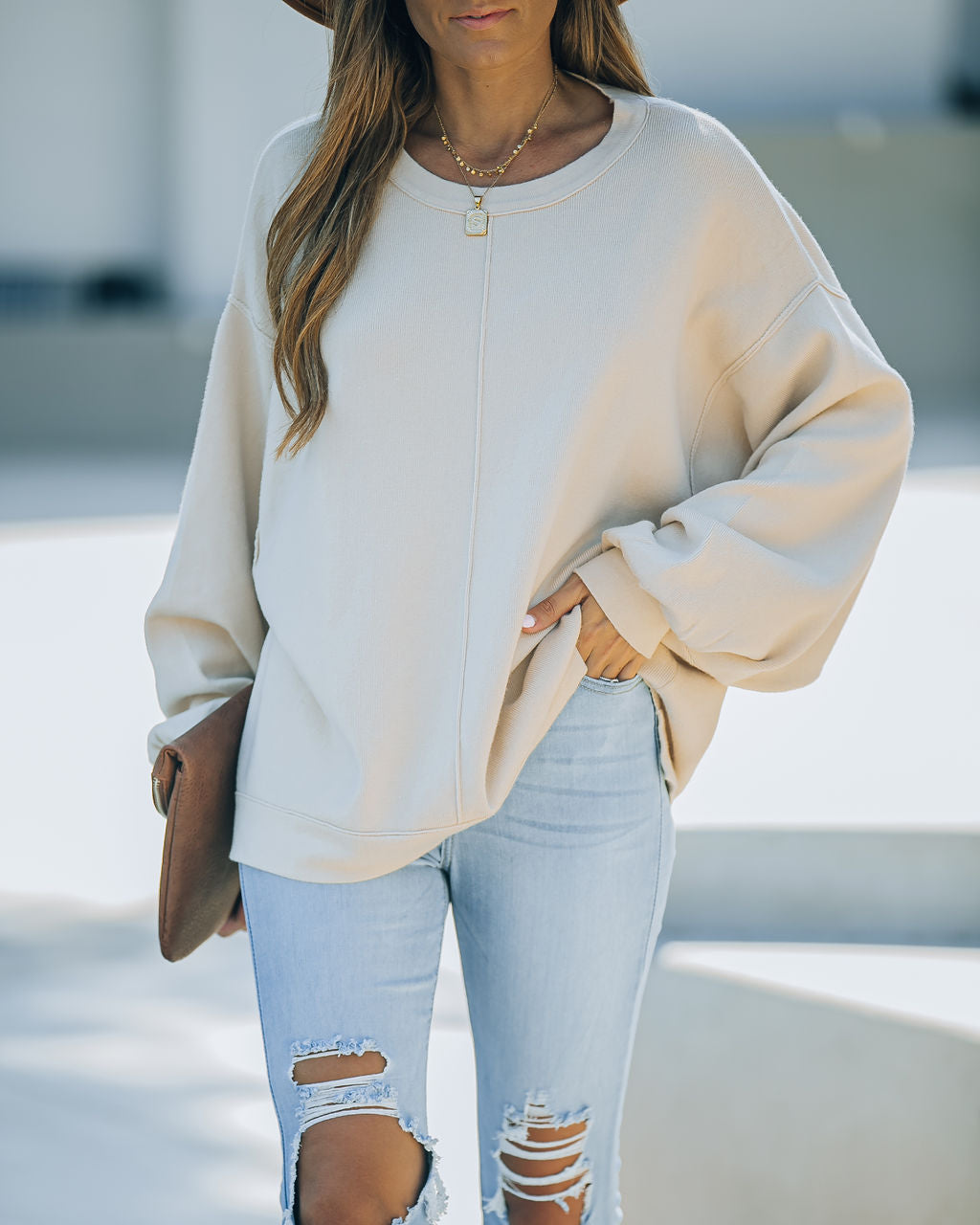 Running Errands Knit Oversized Pullover Sweater - Cream