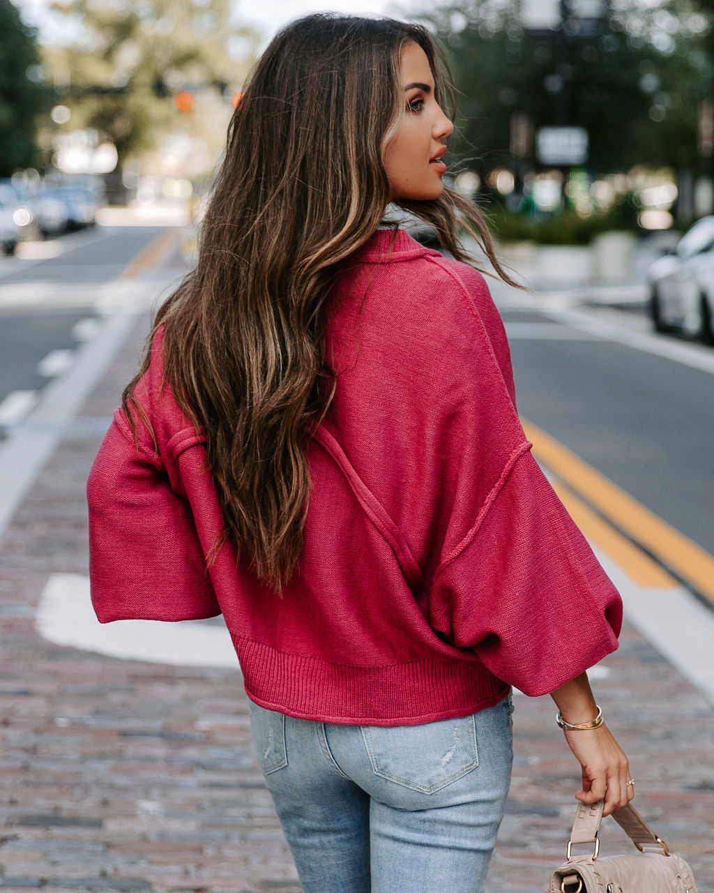 Mountain Gem Cotton Relaxed Sweater - Raspberry