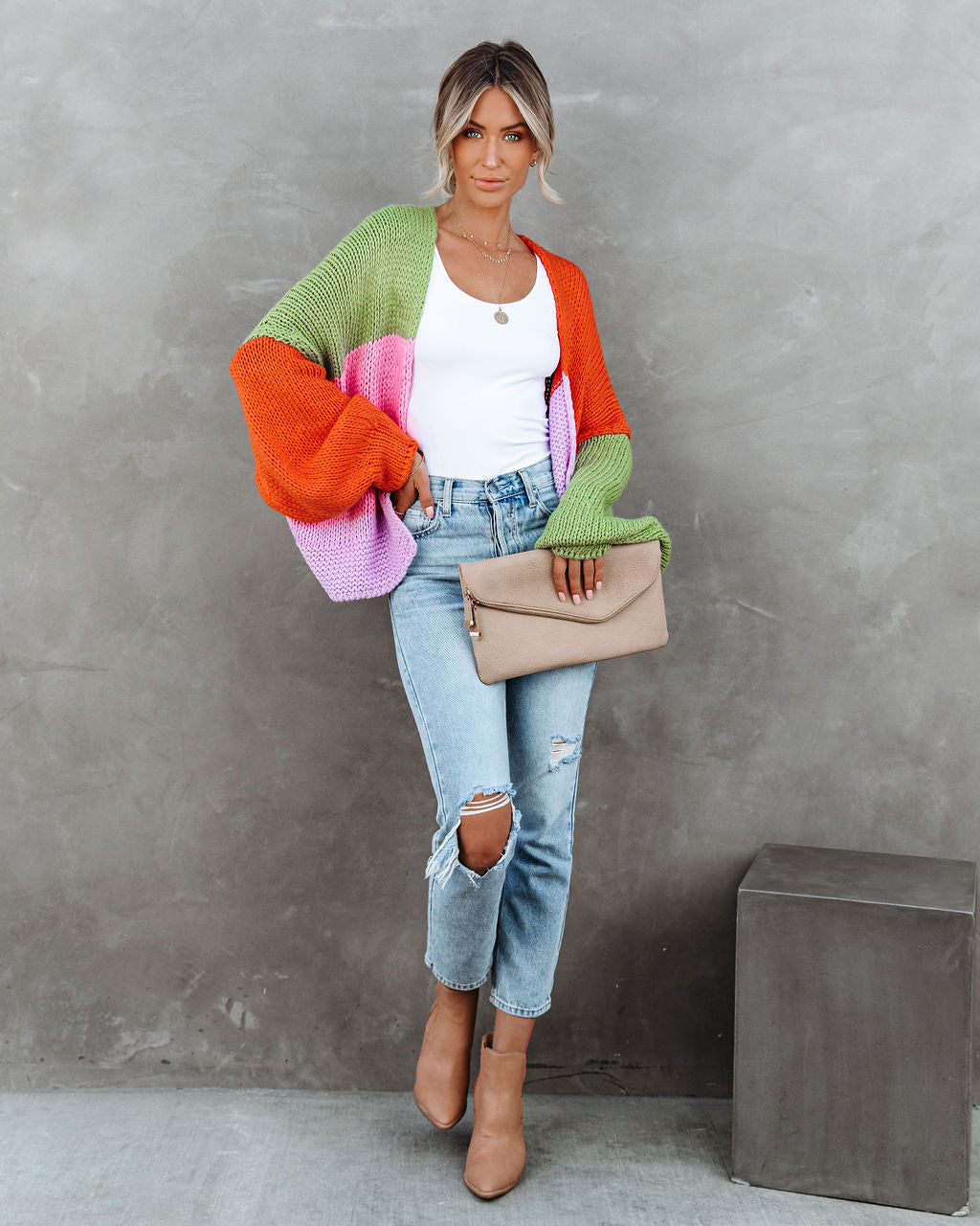 Spiced Pumpkin Colorblock Knit Cardigan - Orange Multi