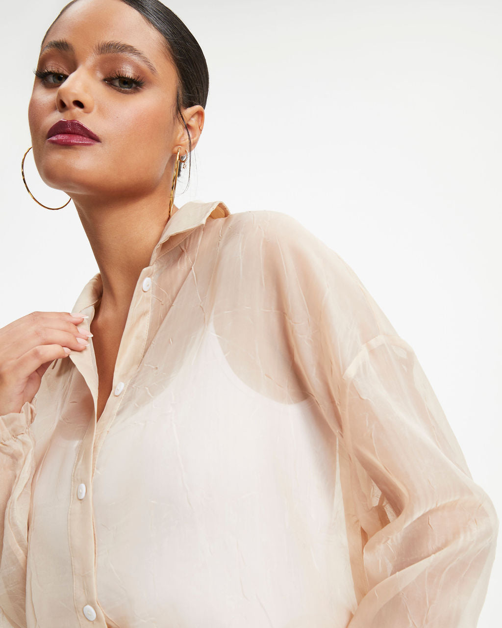 Oh Hey Lucy Organza Button Down Top - Beige