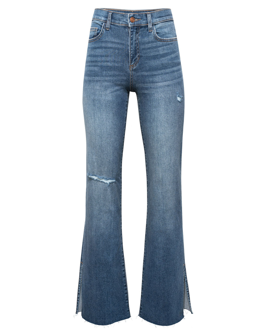 Charlotte Mid Rise Stretch Split Hem Bootcut Jeans