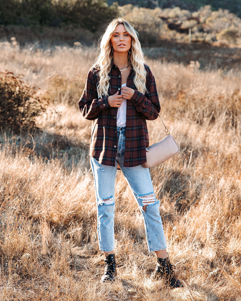 Anchorage Plaid Button Down Top - Chocolate