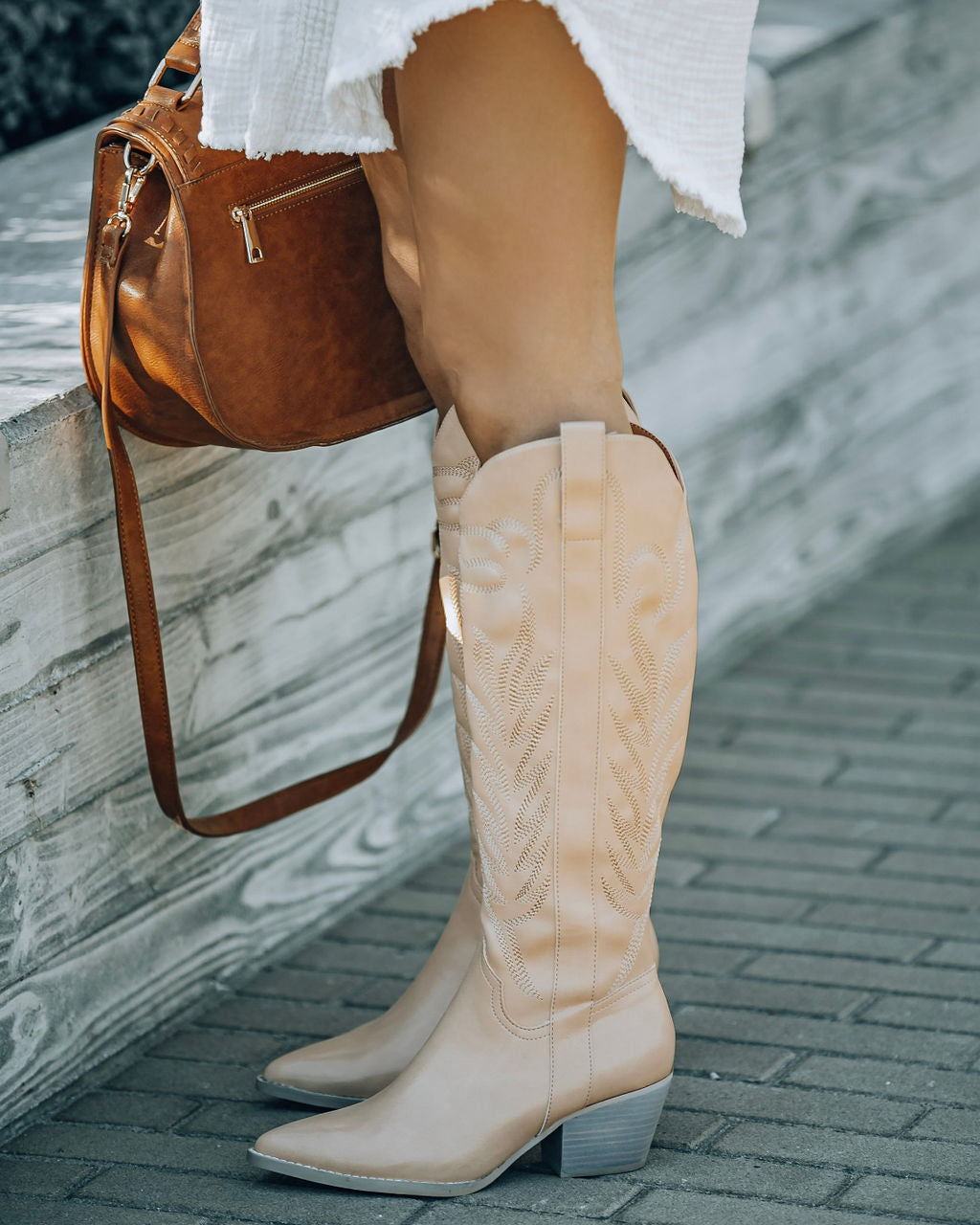Samara Heeled Western Boot - Nude