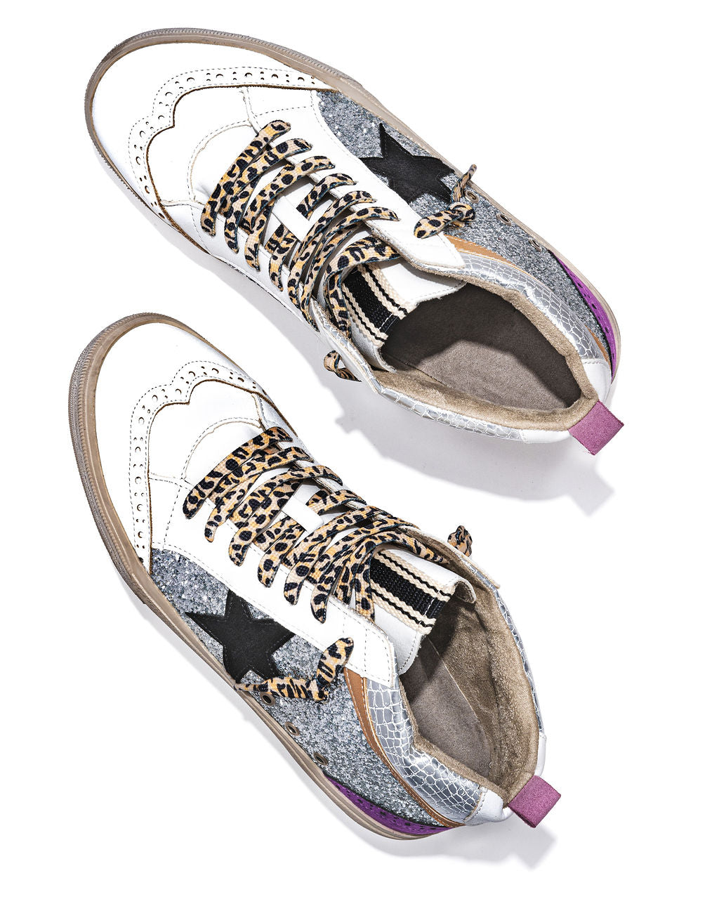 Rina High-Top Glitter Sneaker - Silver White