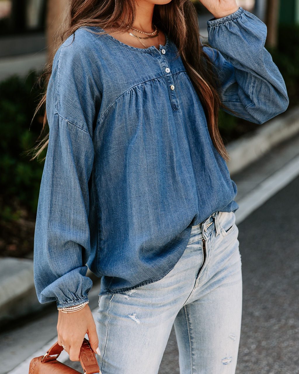 Blue Crew Chambray Henley Tencel Top - SALE