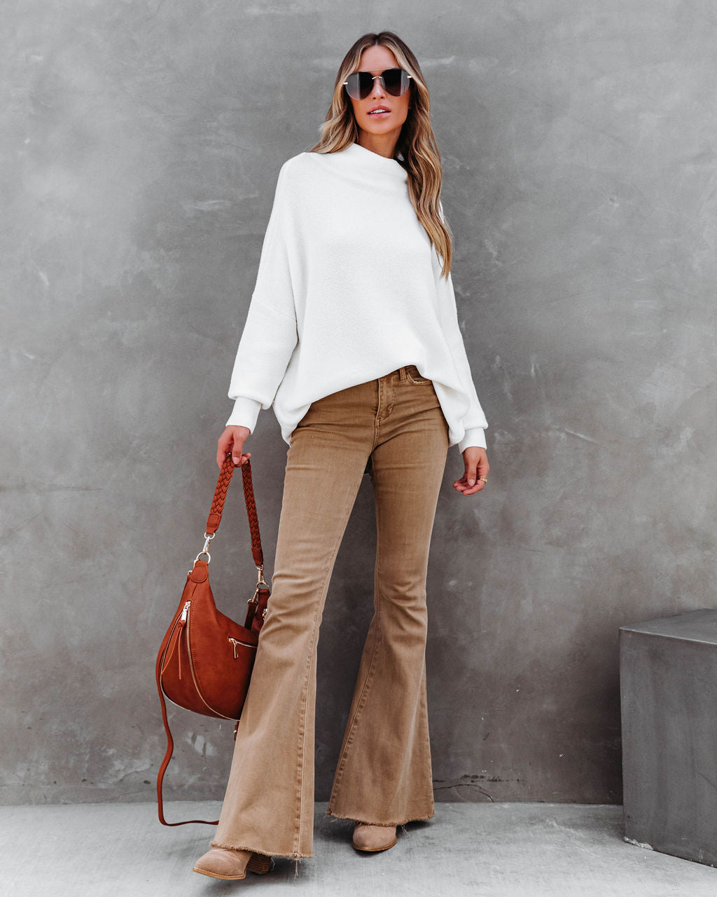 Under The Falling Leaves Knit Mock Neck Sweater - White