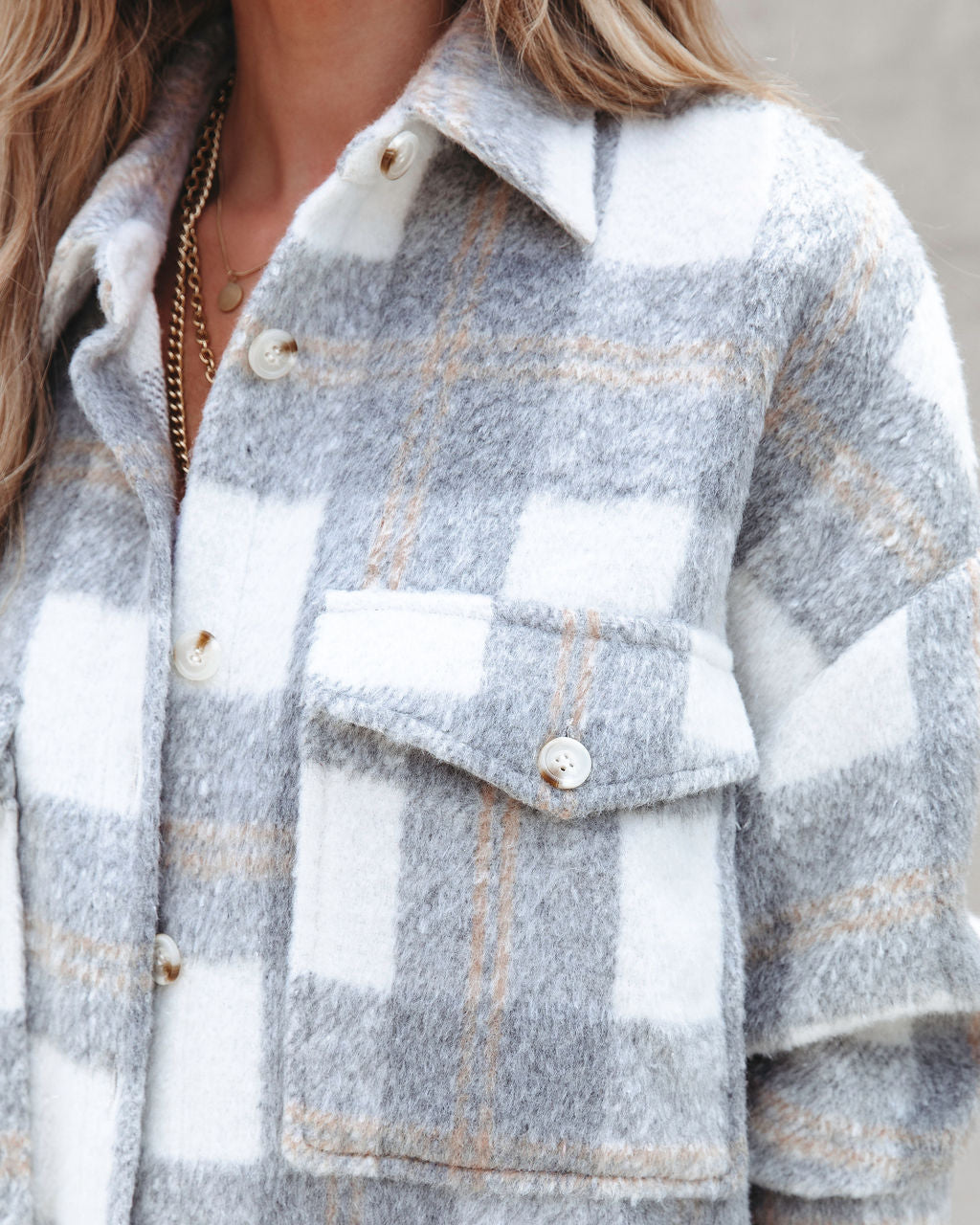 Coffee Shop Strolls Pocketed Plaid Button Down Coat - SALE