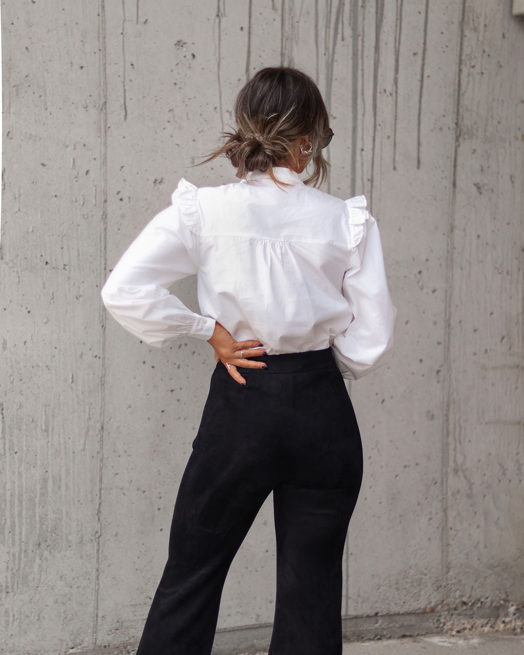 Gillian Cotton Ruffle Button Up Top - White