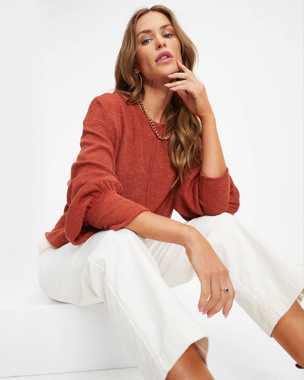 Marcela Knit Pullover Sweater - Rust