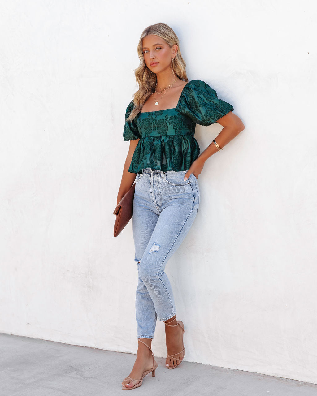 Forbidden Fruit Puff Sleeve Babydoll Top - Pine