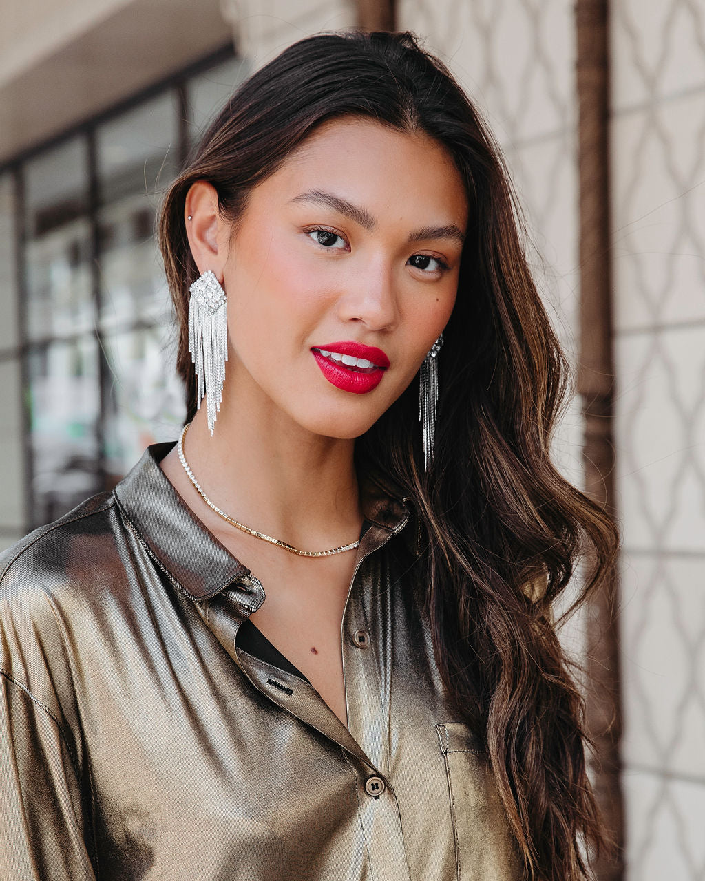 Diamond Fringe Drop Earrings - Silver