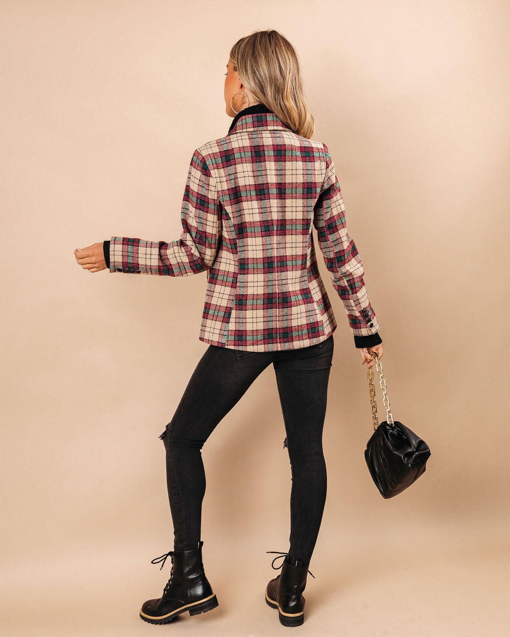 Good Tidings Pocketed Plaid Blazer
