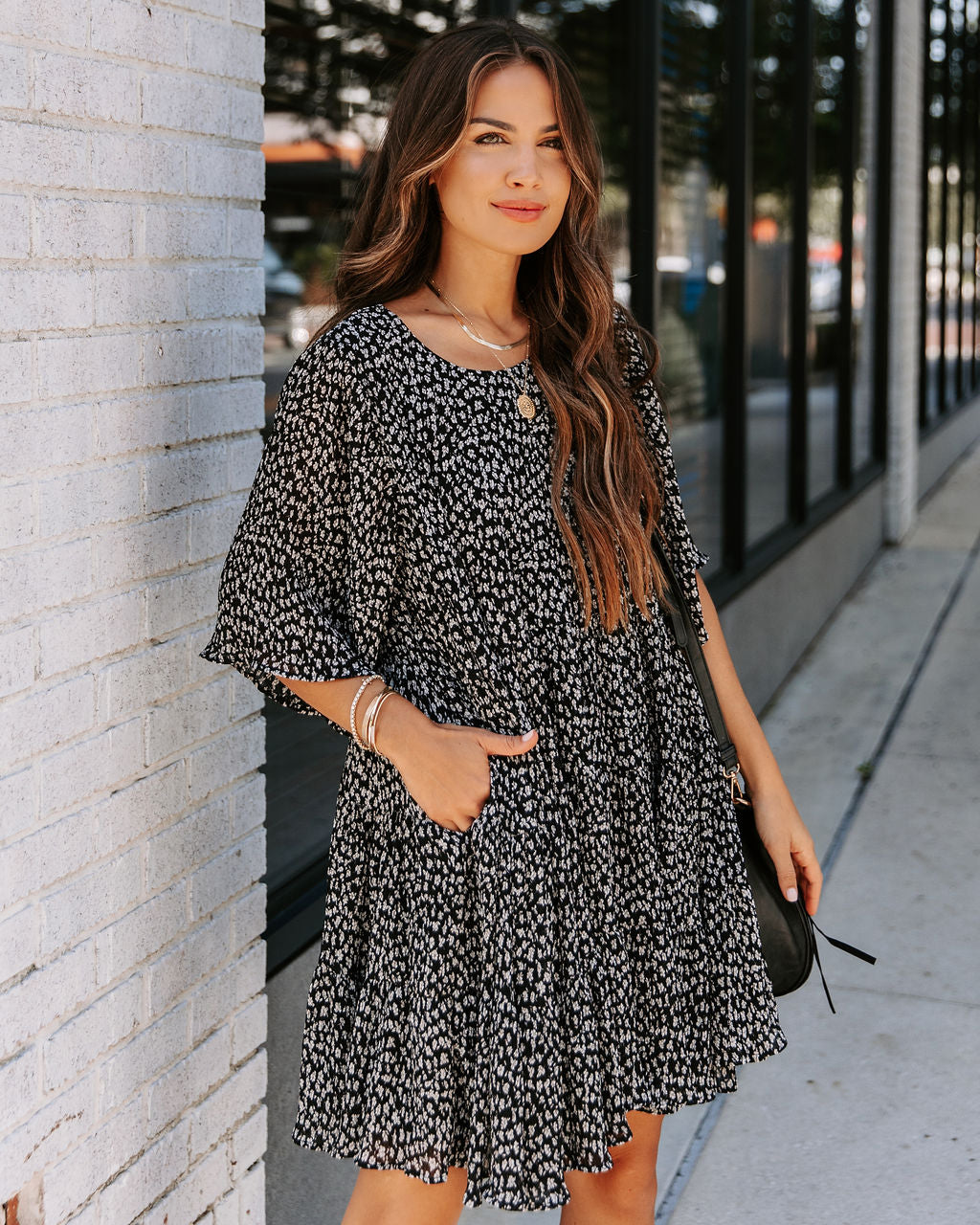 Sawyer Floral Pocketed Crinkle Babydoll Dress