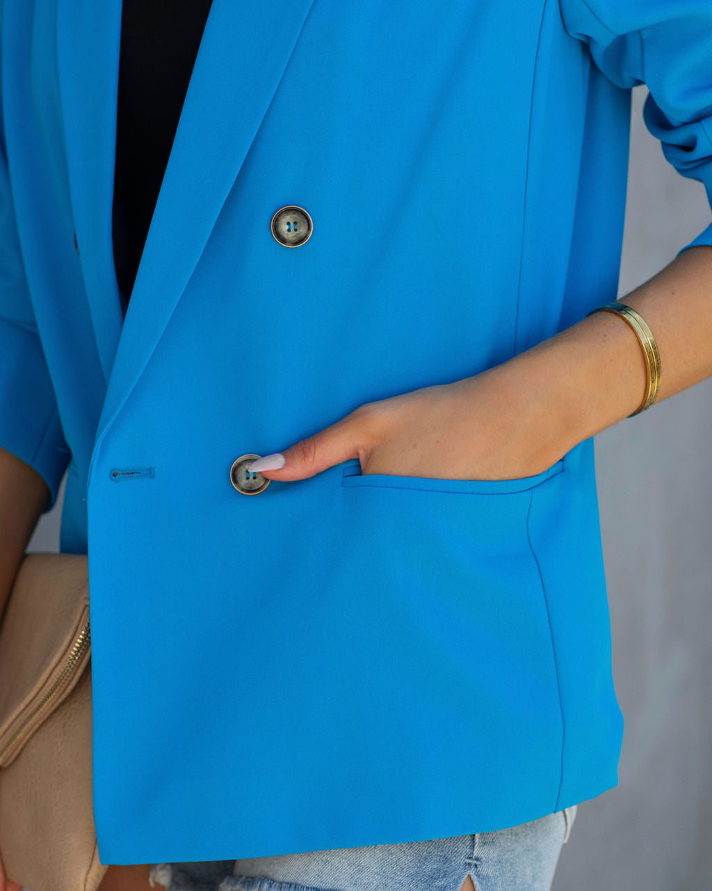 Long Shot Pocketed Blazer - Aqua Blue