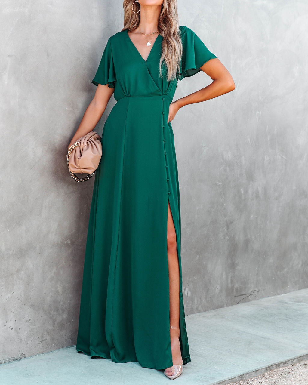 Last Forever Flutter Sleeve Maxi Dress - Hunter Green