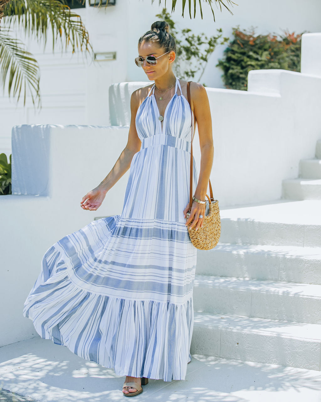 Montpellier Tiered Halter Maxi Dress - Blue - SALE