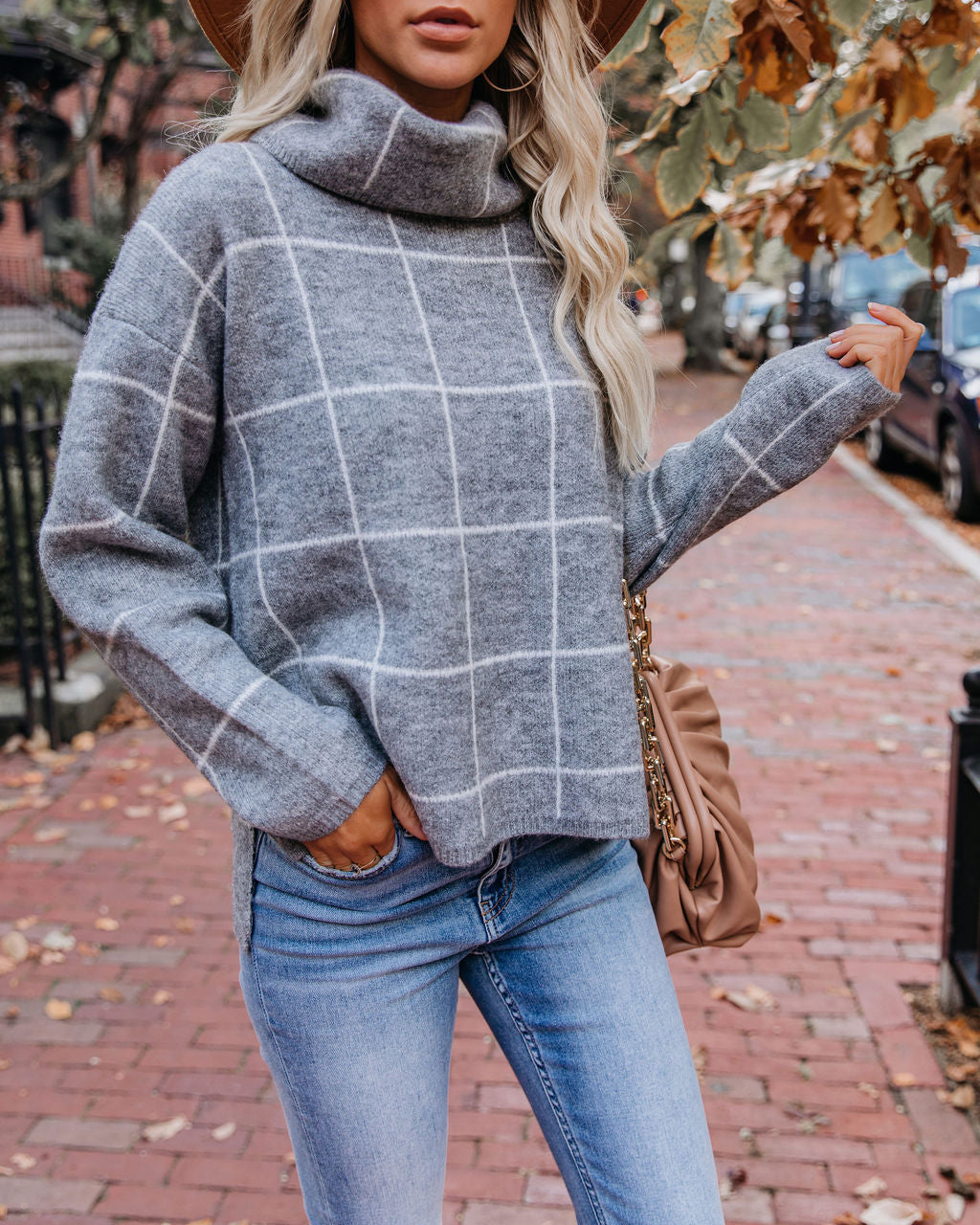 On The Grid Turtleneck Sweater - Grey