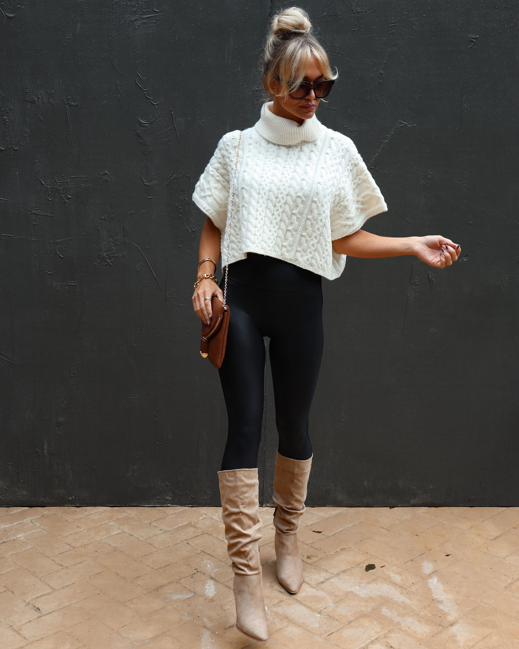 Adalynn Cable Knit Turtleneck Sweater Vest - Cream