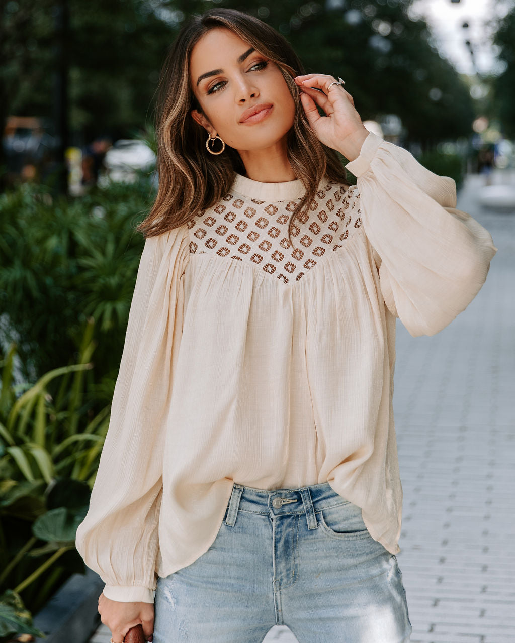Aria Crochet Lace Top - Cream
