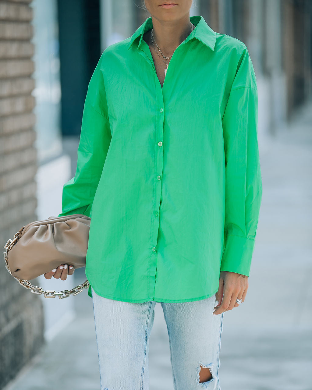 La Brisa Button Up Cotton Top - Kelly Green - SALE