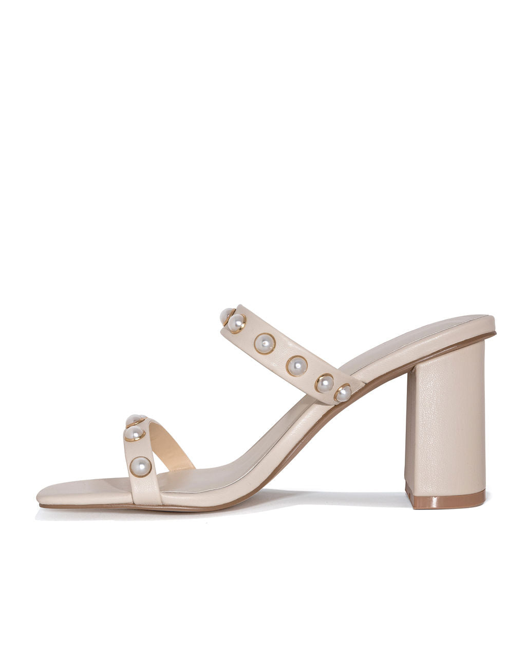 Aimee Studded Block Heeled Sandal - Beige - FINAL SALE