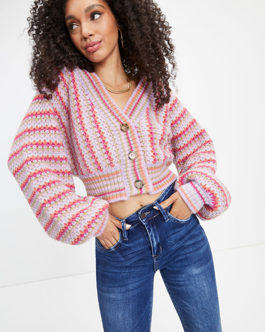 Tunnel Vision Striped Knit Balloon Sleeve Cardigan