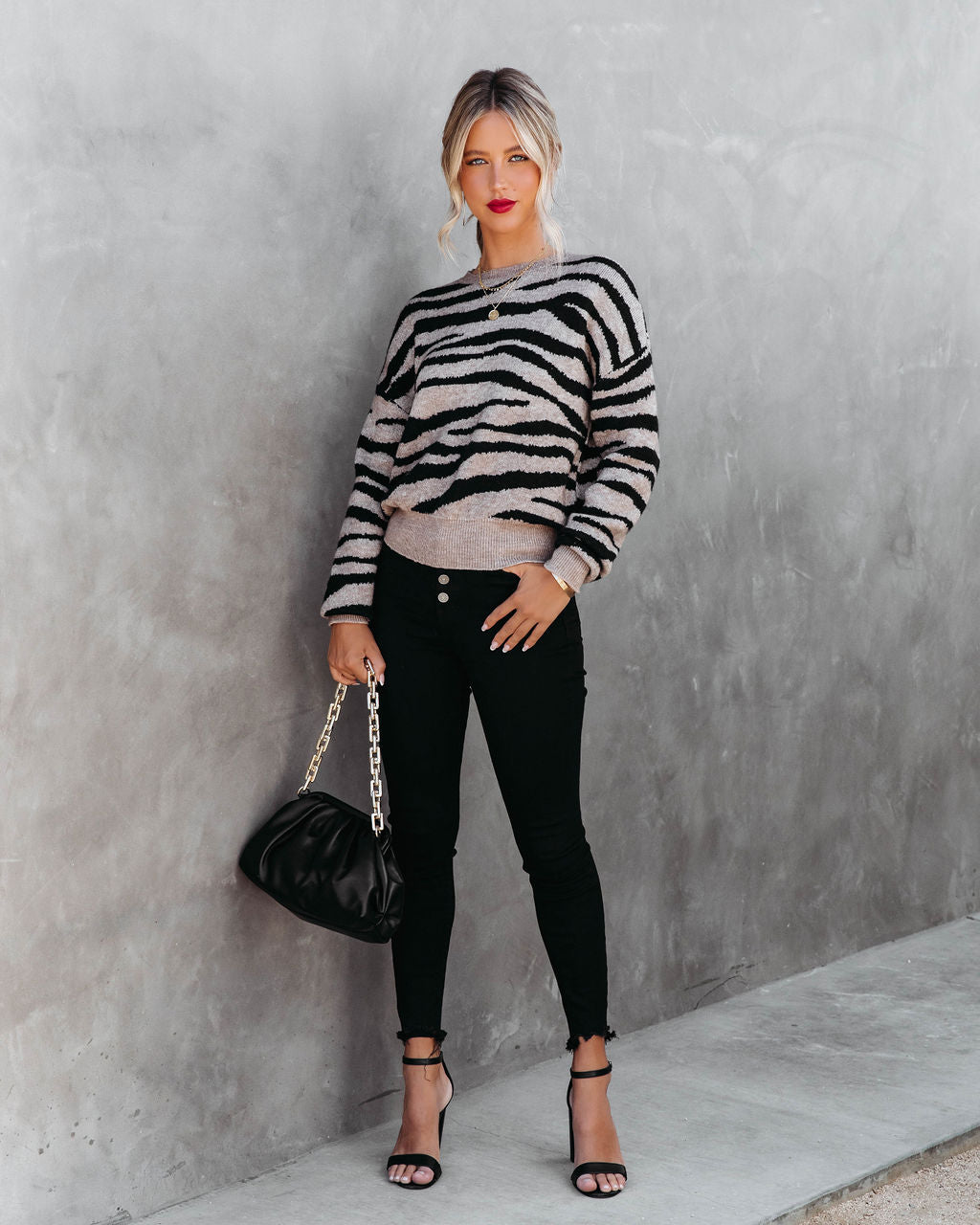 Work Hard Play Hard Zebra Knit Pullover Sweater