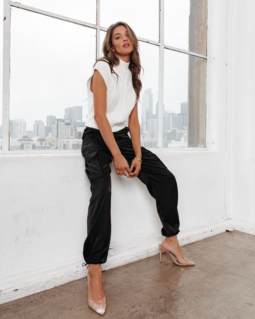 Diana Cable Knit Mock Neck Sweater Vest - Ivory