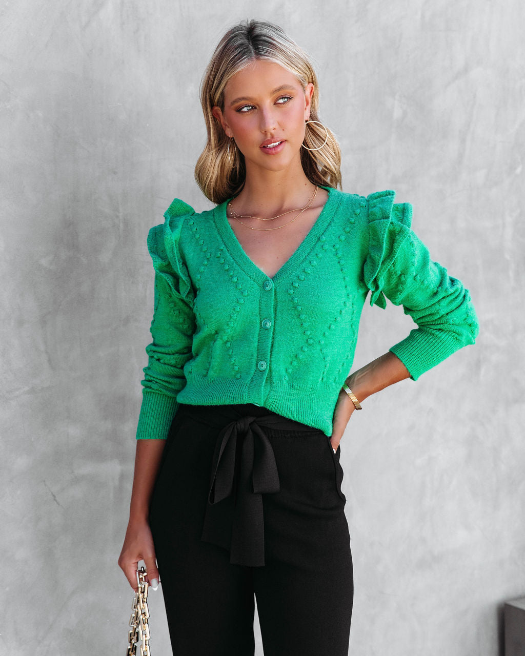 Thinking Of You Knit Ruffle Cardigan - Kelly Green