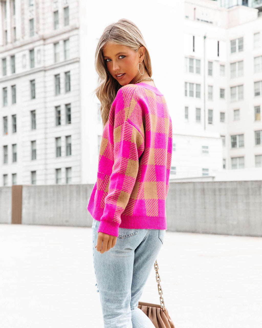 No Drama Here Plaid Pocketed Cardigan - Camel