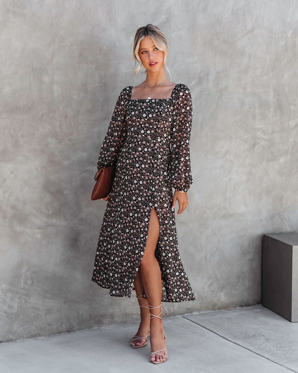 Enchant Me Printed Slit Midi Dress