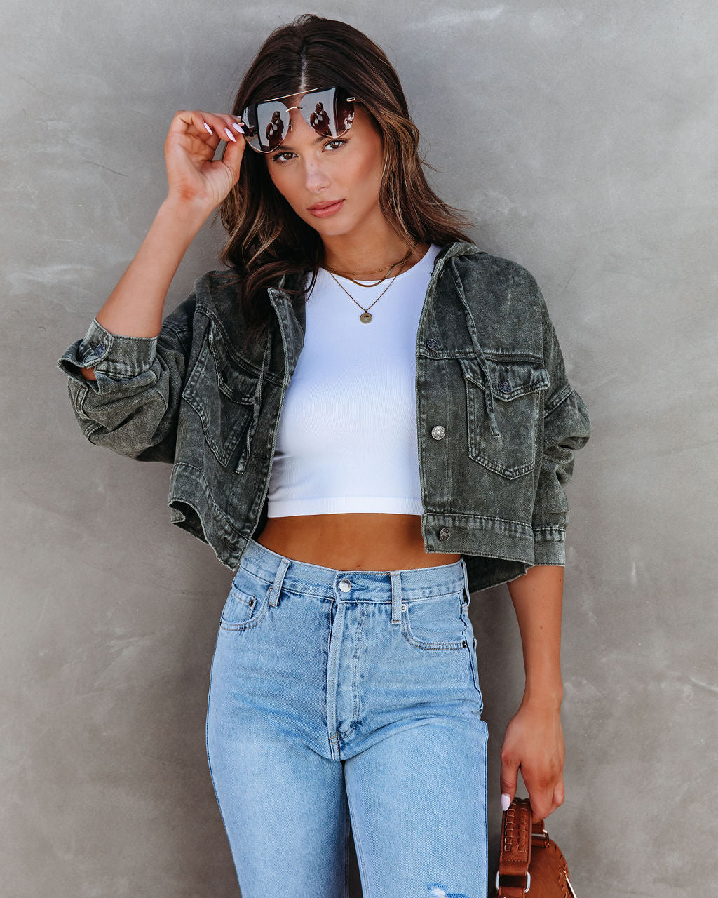 Amelia Cotton Hooded Cropped Jacket - Washed Olive