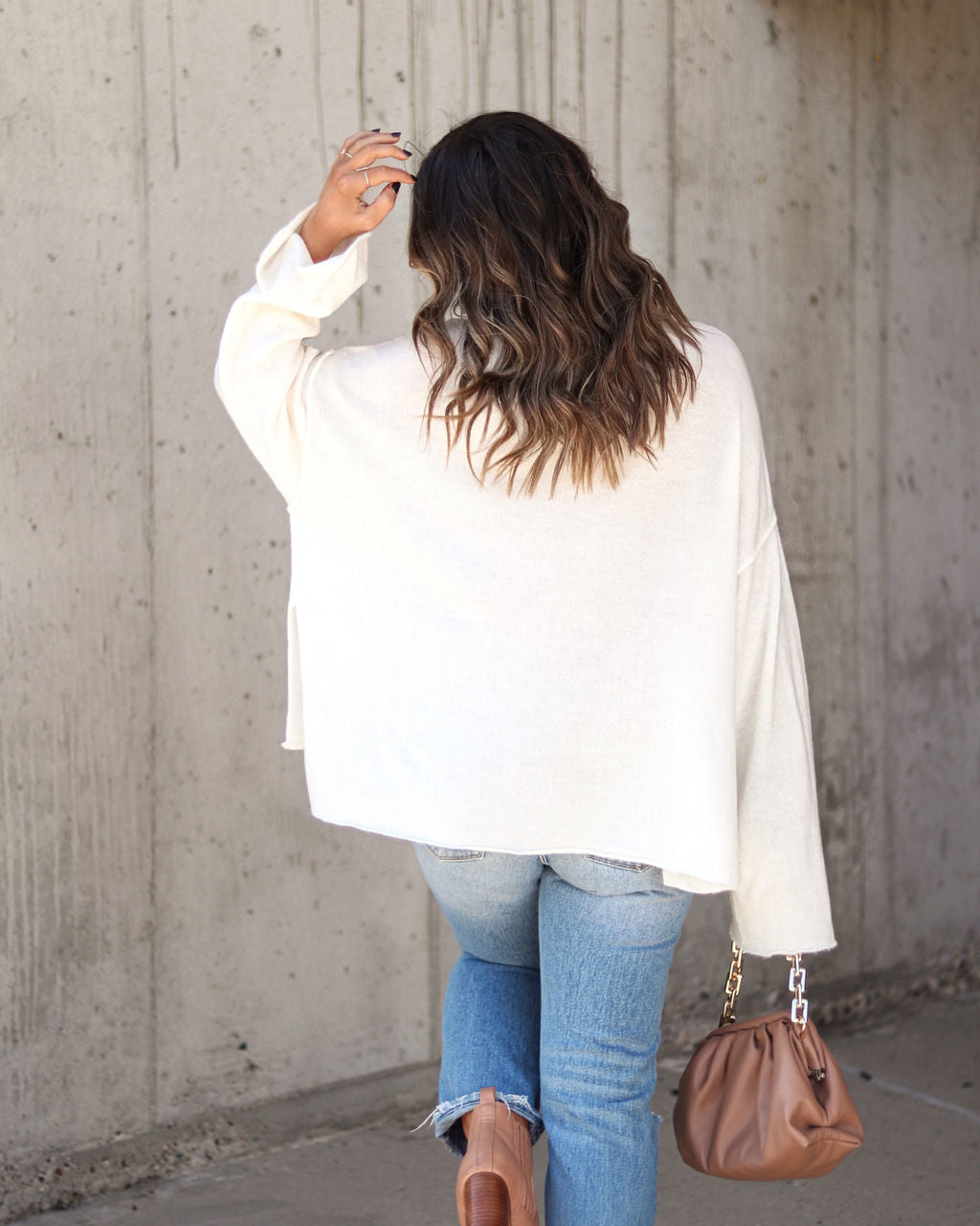 Unfinished Biz Knit Turtleneck Pullover Sweater - Cream