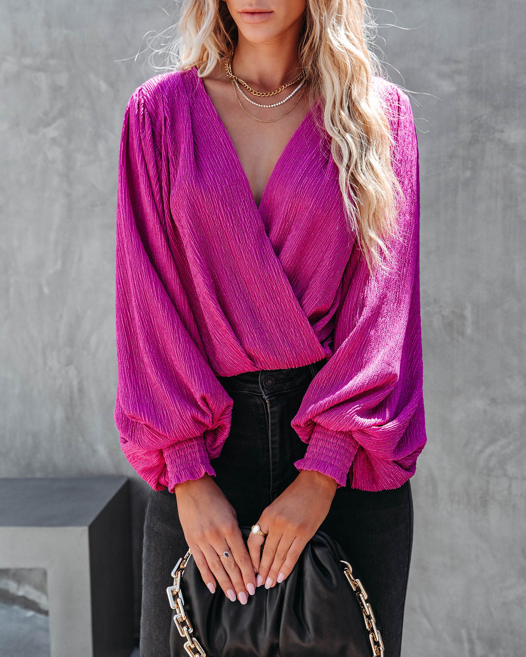 Fantasia Textured Drape Top - Berry