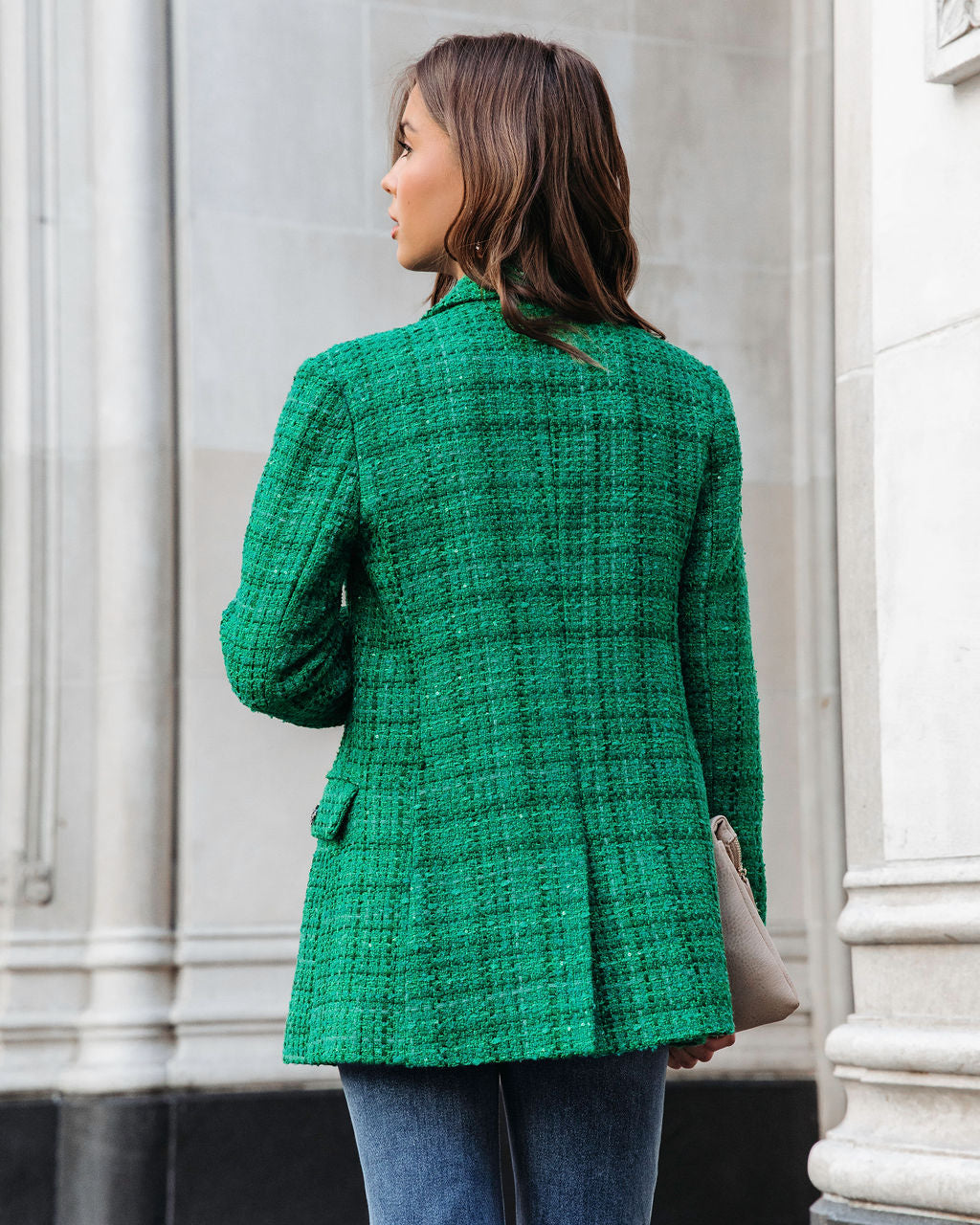 Priestly Pocketed Tweed Blazer - Emerald