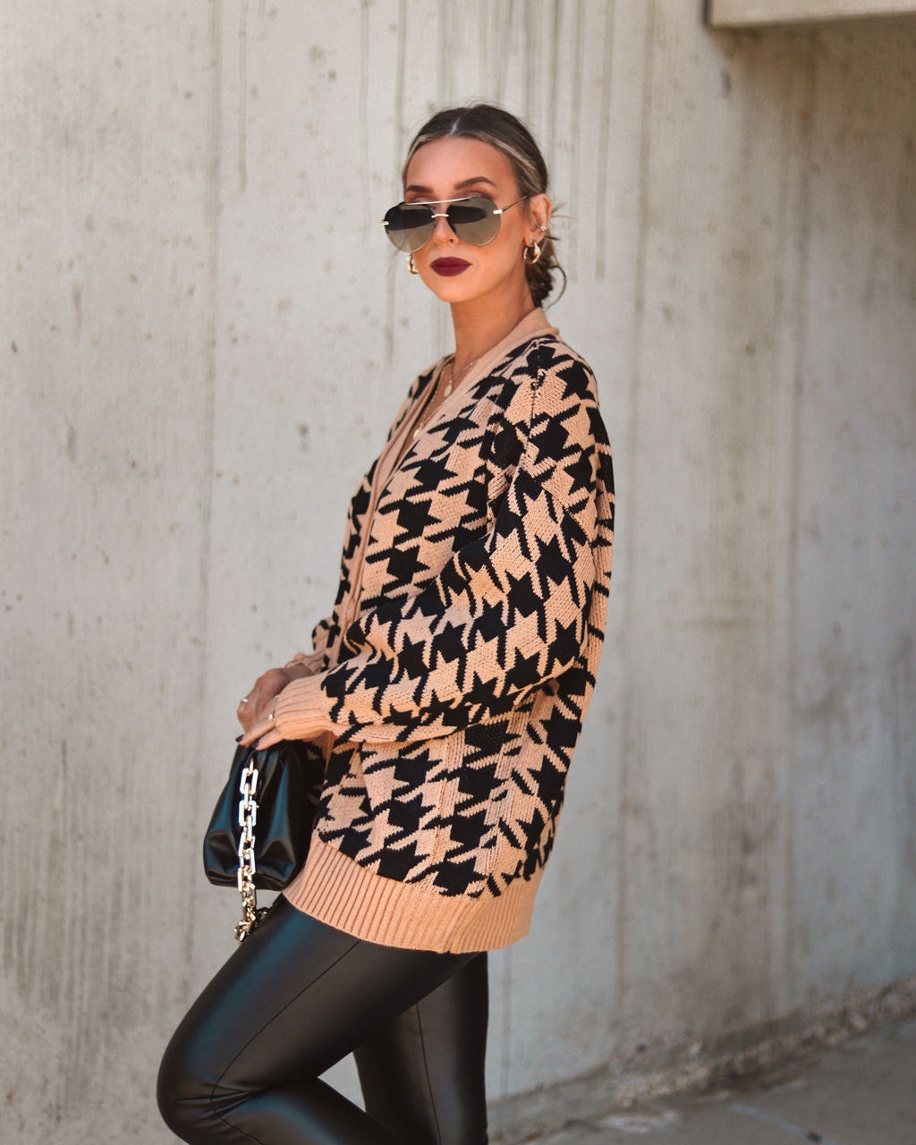 Parisian City Dreams Pocketed Houndstooth Cardigan