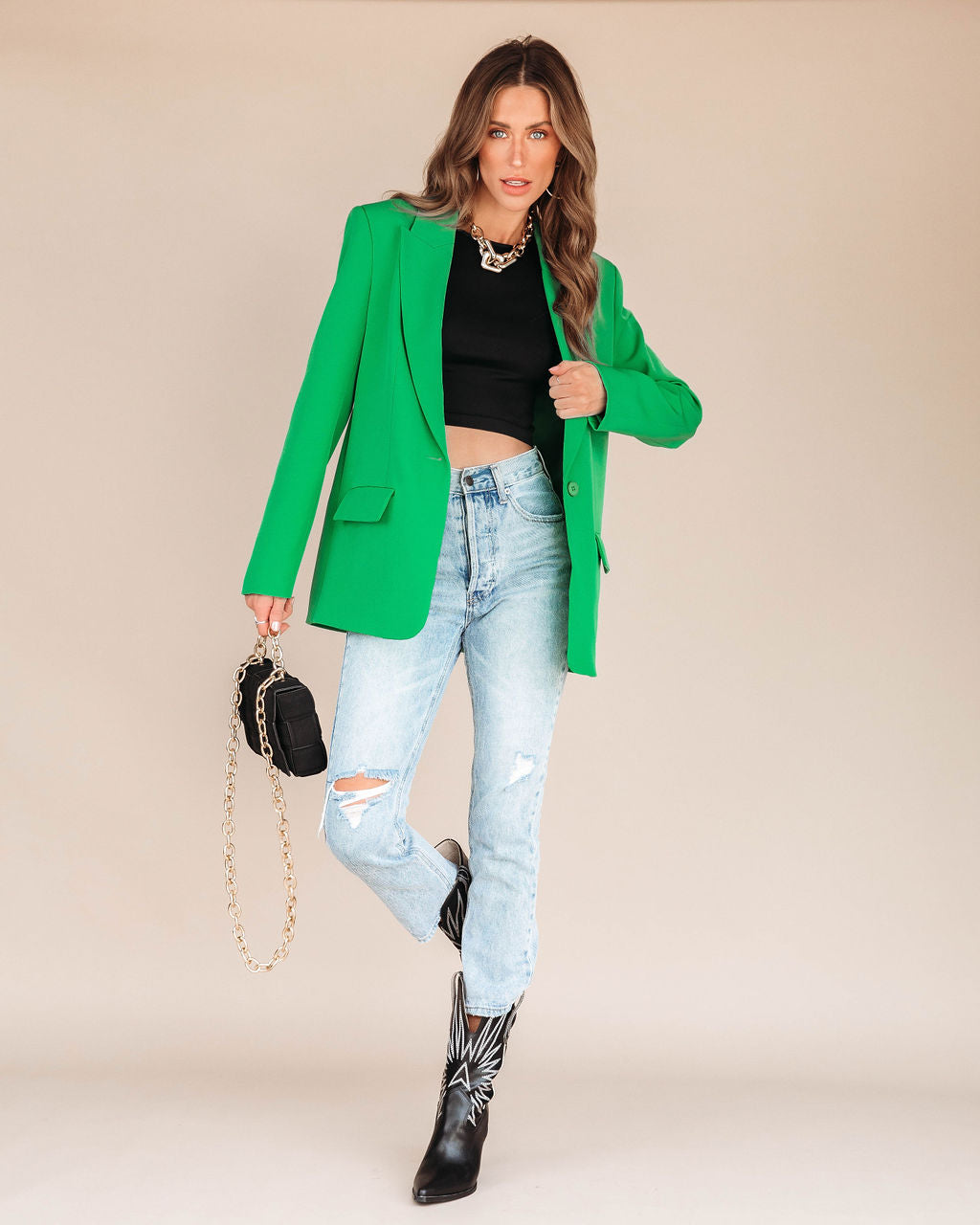 Makayla Pocketed Blazer - Green