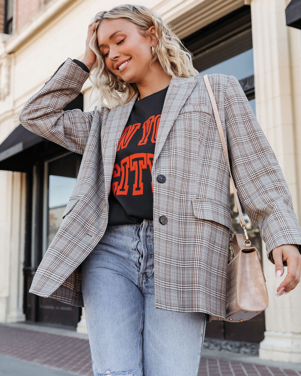 Always The One Plaid Pocketed Blazer