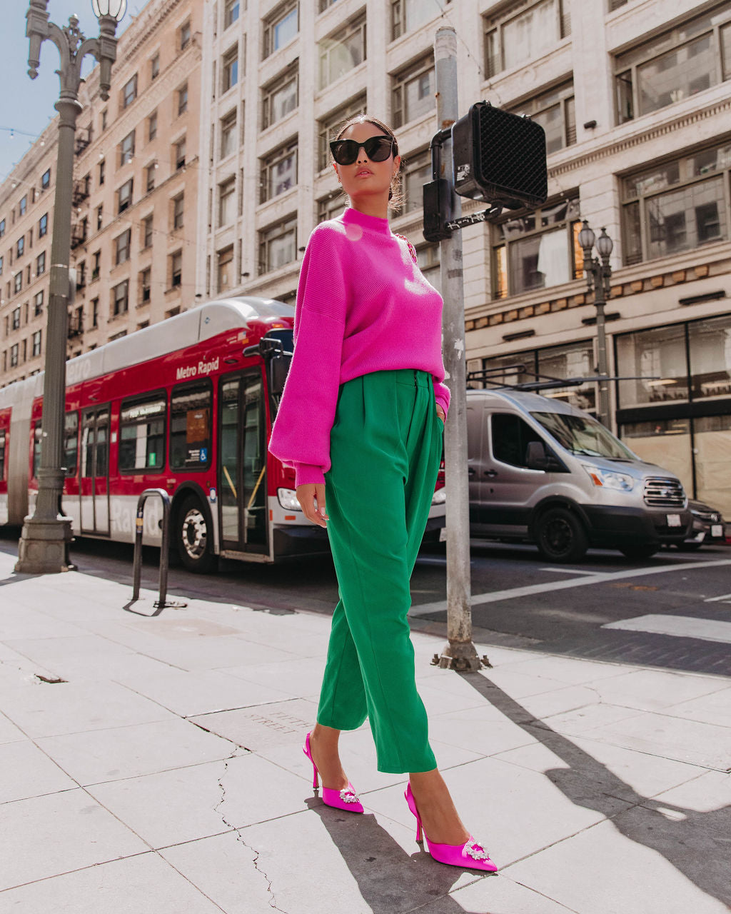 Russ Mock Neck Ribbed Sweater - Fuchsia